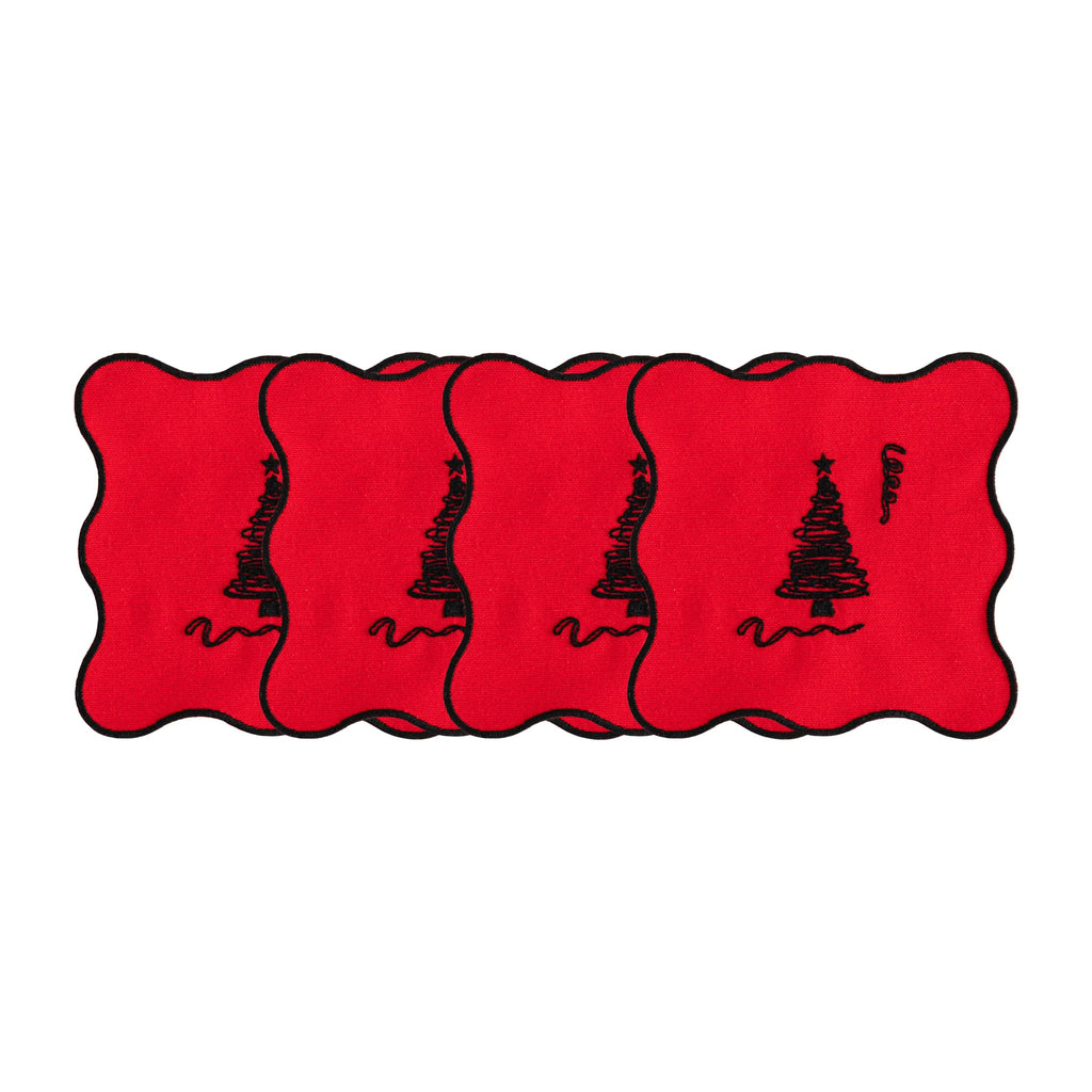 Holiday Collection Coaster Set of 4, Red