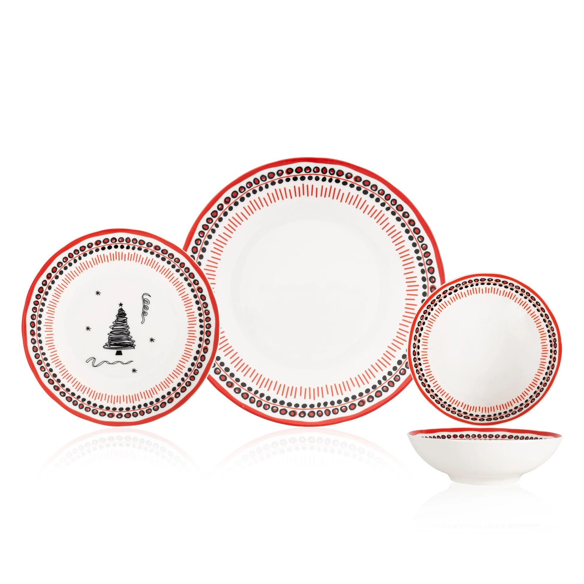Holiday Collection  Dinner Set, 12pcs Red